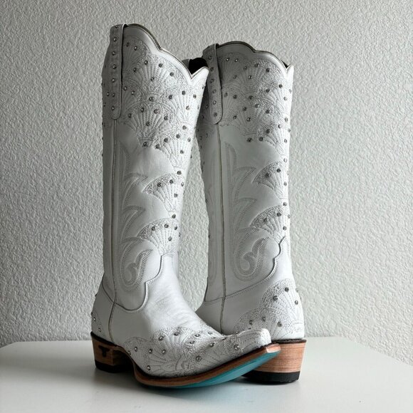 Lane Boots Shoes - Lane CALYPSO White Cowboy Boots Womens 7.5 Leather Western Snip Toe Bridal Tall